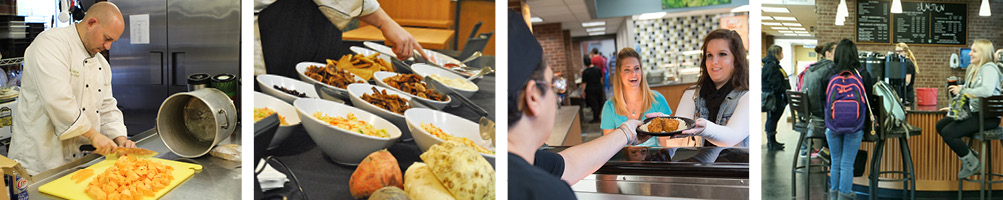 four photos of the on-campus dining locations