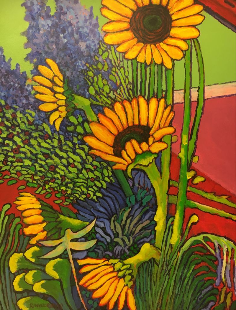 Impressionist style painting of sunflowers by Wonderling