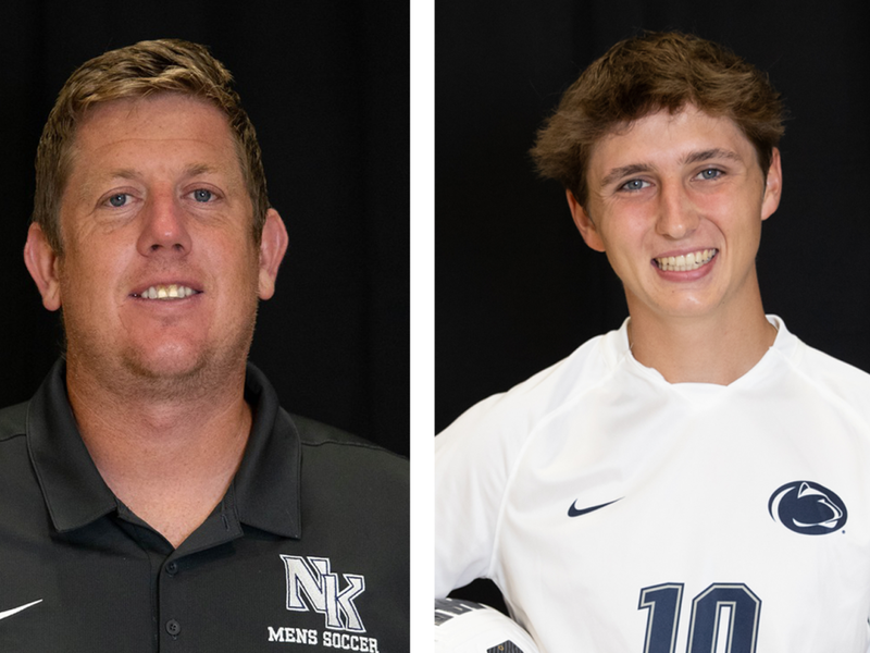 Side-by-side photos of soccer coach and player