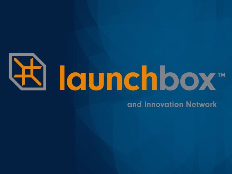 LaunchBox and Innovation Network logo on a blue background