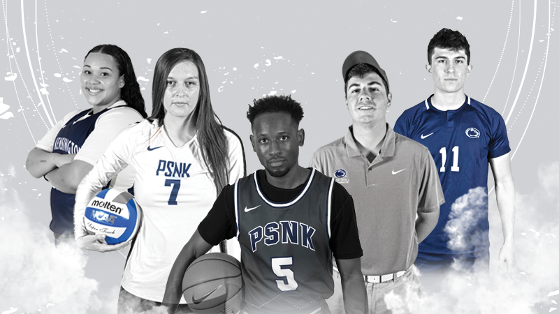 Collage of five student-athletes