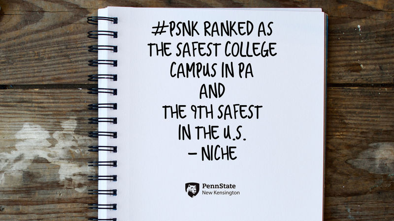 Notebook with PSNK named as safest college campus in PA and 9th safest in the U.S. by Niche.