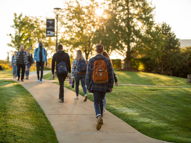 Student walking on campus