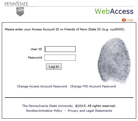 A screenshot of the WebAccess login screen that shows where you would enter your Access Account credentials