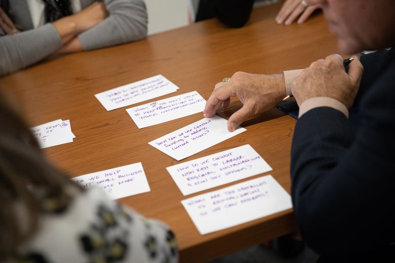 Index cards on table during reNew Kensington Community Workshop