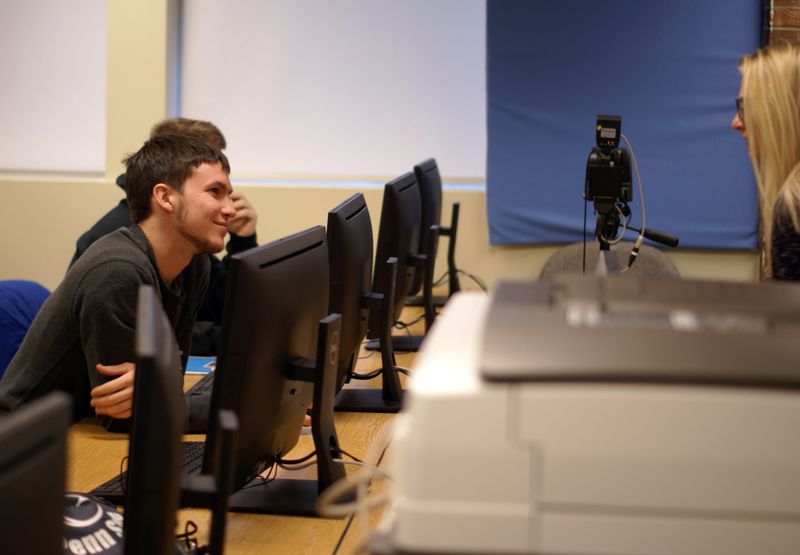 Student at computer for New Kensington's spring 2018 orientation