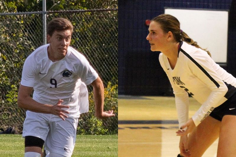 Soccer player, left, and volleyball player, right Soccer player, left, and volleyball player, right