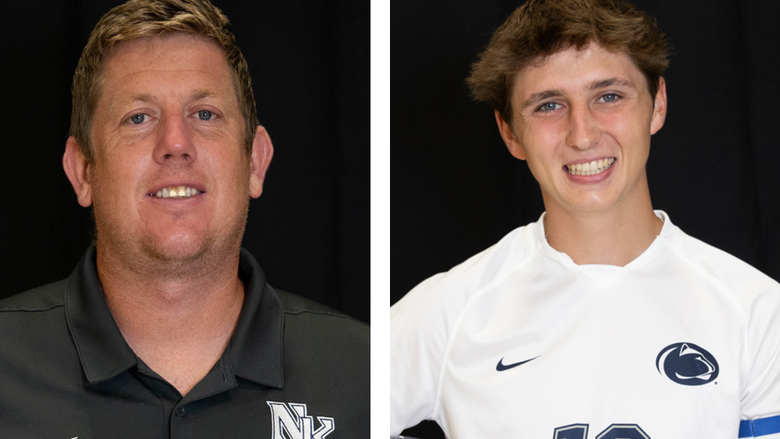 Side-by-side photos of soccer coach and player