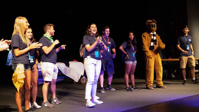 Orientation Leaders standing on stage