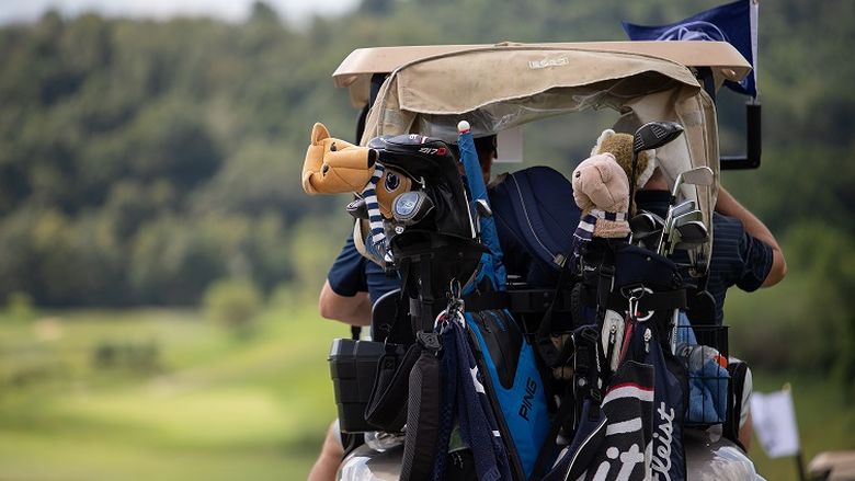 Golf cart with clubs