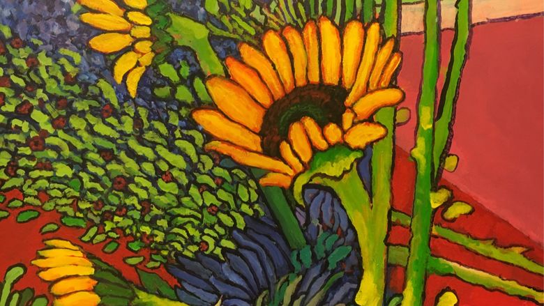 Impressionist style painting of sunflowers by Wonderling