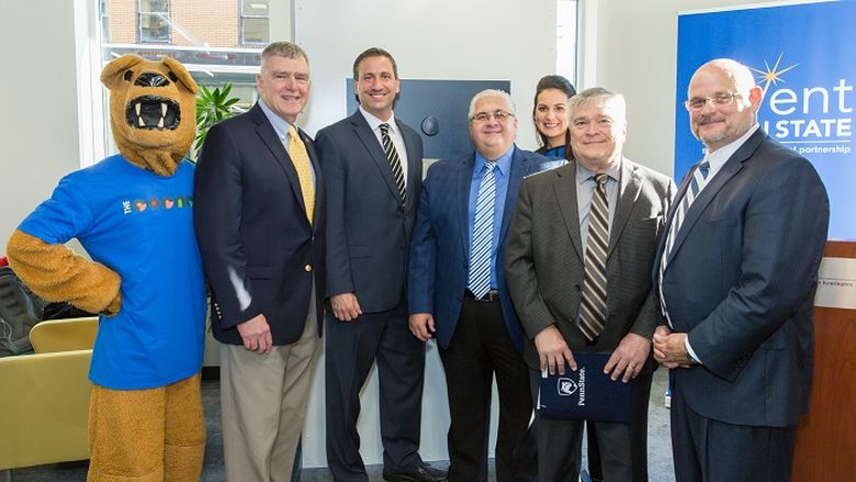 Penn State President Dr. Eric Barron is joined by Westmoreland County and New Kensington leadership for the opening of The Corner.