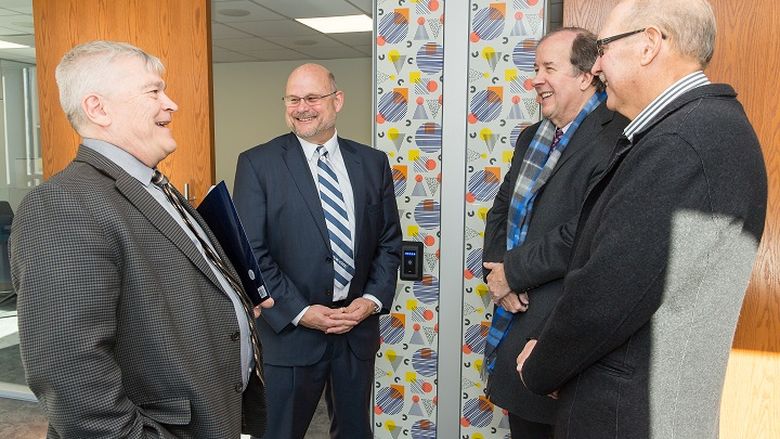 Penn State President Dr. Eric Barron converses with Penn State New Kensington Chancellor Dr. Kevin Snider