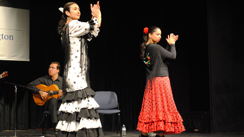 Two Flamenco dancers on stage