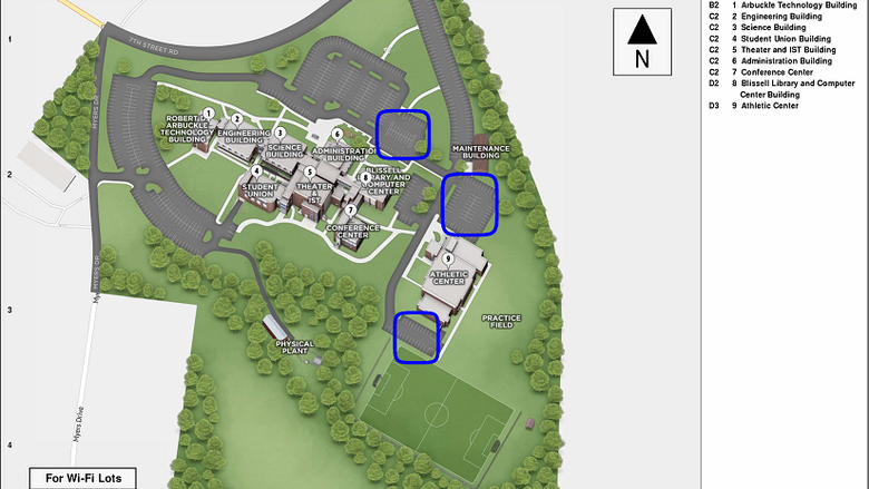 Campus map showing Wi-Fi lot designation