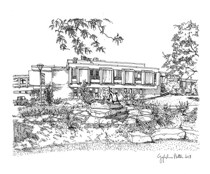 Pen and ink sketch of campus Pen and ink sketch of New Kensington campus