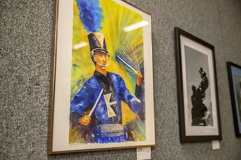 Watercolor painting of marching band drummer Watercolor painting of marching band drummer