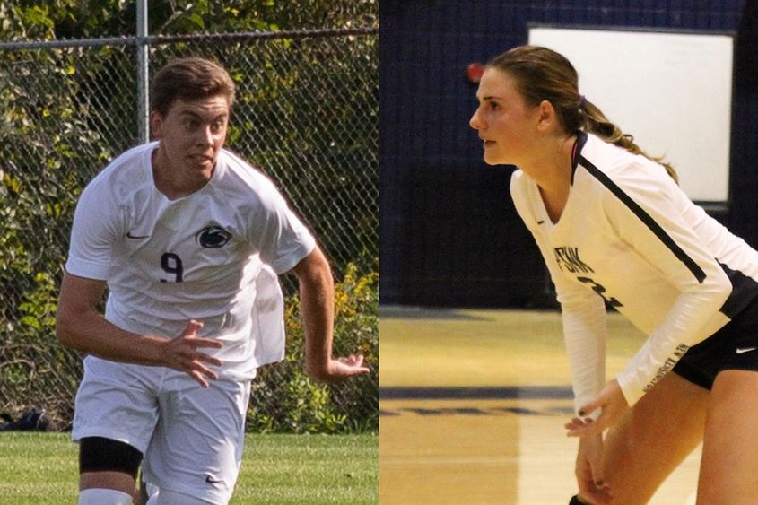 Soccer player, left, and volleyball player, right Soccer player, left, and volleyball player, right