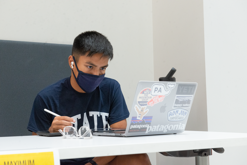 Student looking at a laptop computer